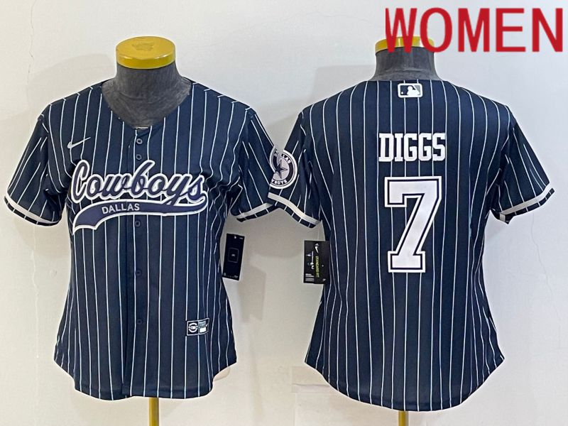 Women Dallas Cowboys #7 Diggs Blue stripe 2022 Nike Co branded NFL Jerseys->women nfl jersey->Women Jersey